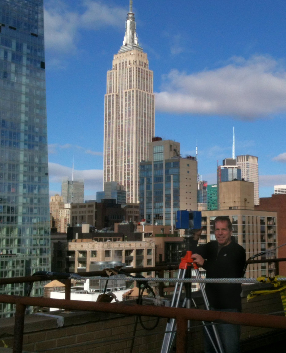 laser scanner in place scanning the buildings of new york city