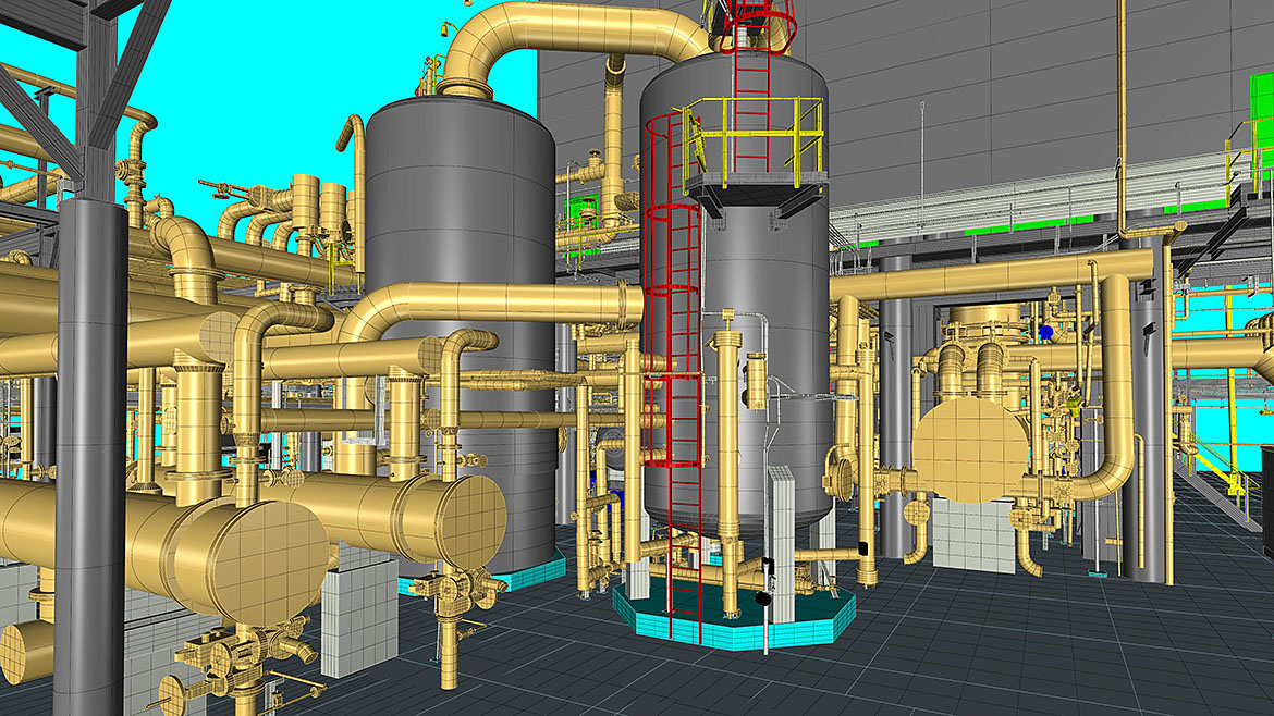 QM0925-OO-Manage-InPlace-Machining-p4-Model-of-refinery-piping-long-range-scanner-and-modeling-software Advanced Metrology Instruments in Heavy Industry Example: Model of Refinery Piping: Long-Range Scanner and Modeling Software